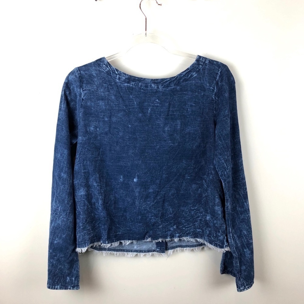 Cloth & Stone Blue Corduroy Velvet Top Long Sleeve